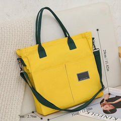 Colorblock Canvas Handbag Preppy Shoulder Bag
