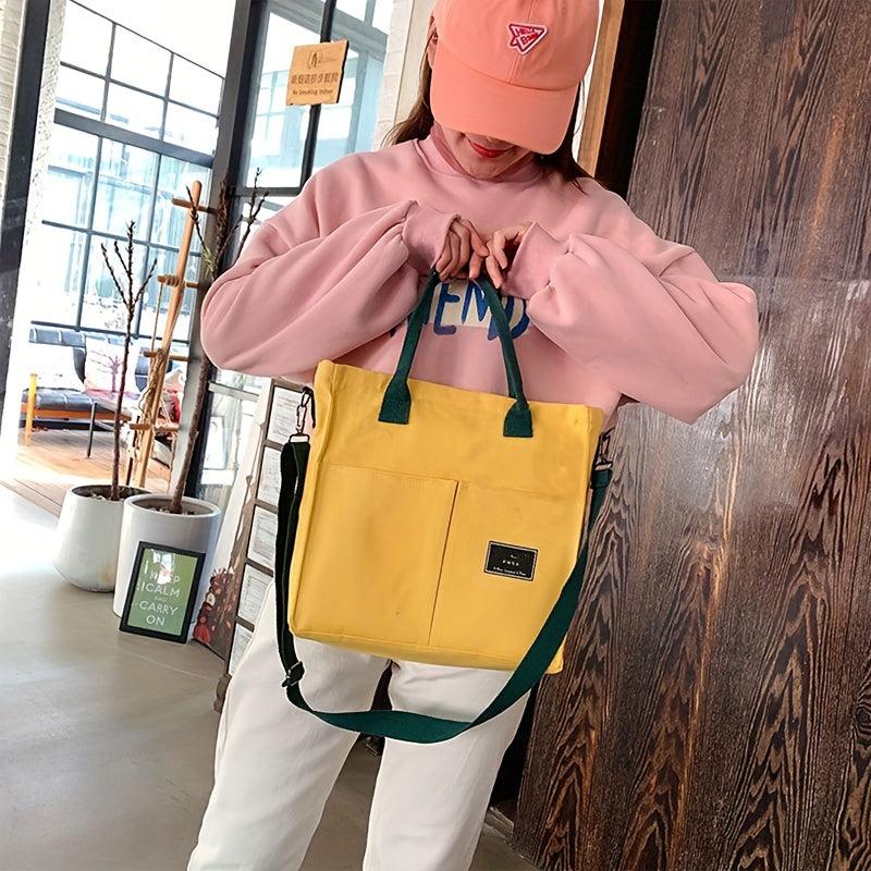 Colorblock Canvas Handbag Preppy Shoulder Bag