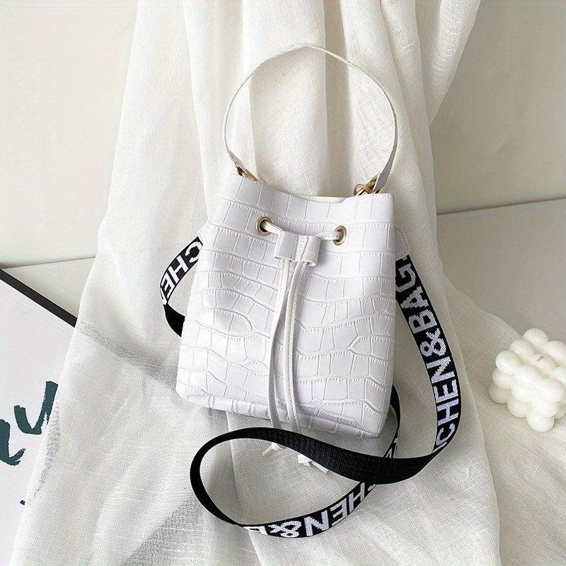 Crocodile Pattern Bucket Bag PU Crossbody Bag for Women