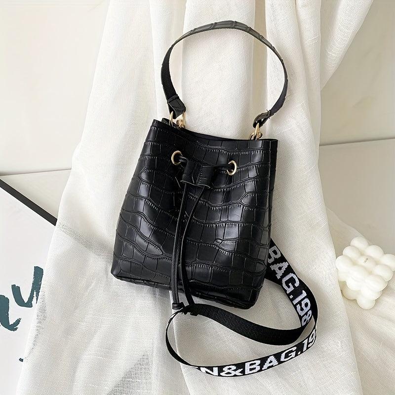 Crocodile Pattern Bucket Bag PU Crossbody Bag for Women