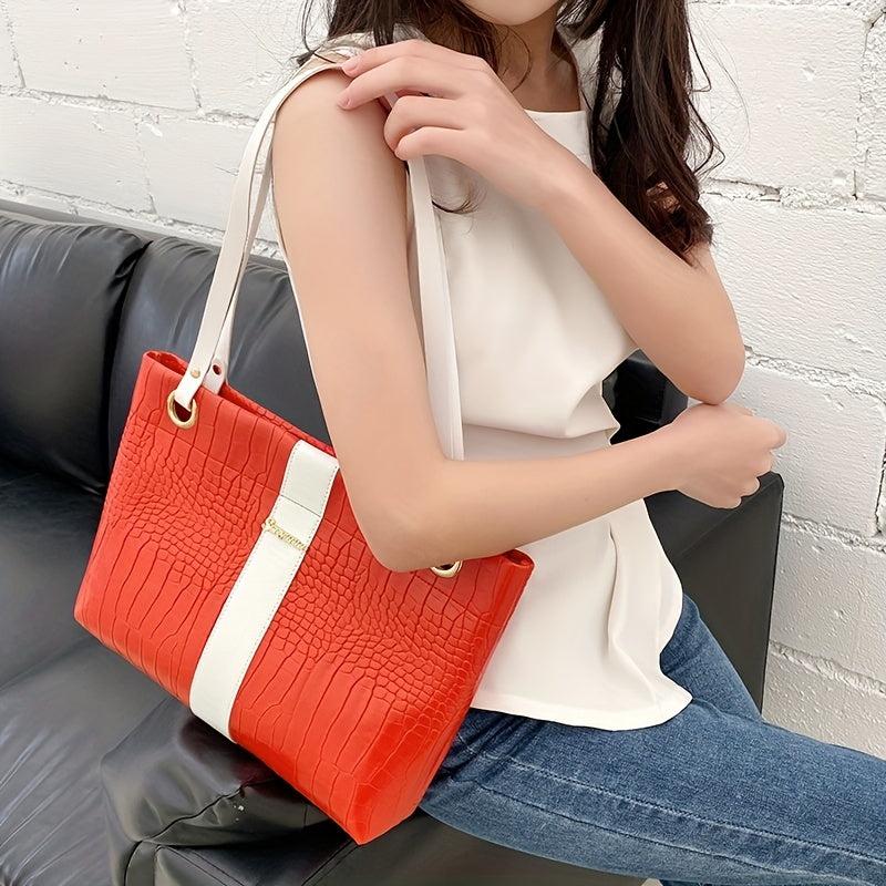Crocodile Embossed Tote Bag Large Capacity Shoulder Bag