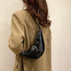 Crocodile Pattern Crescent Bag Chain Metallic Shoulder Purses