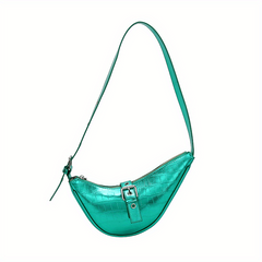 Crocodile Pattern Crescent Bag Chain Metallic Shoulder Purses