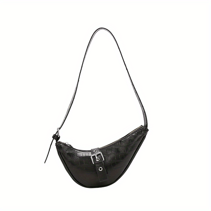 Crocodile Pattern Crescent Bag Chain Metallic Shoulder Purses