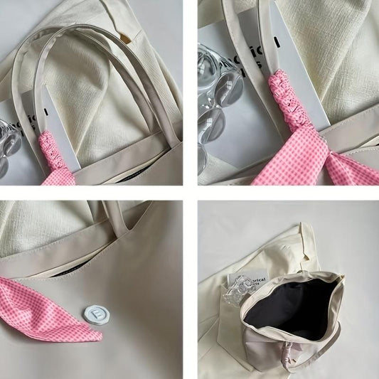 Minimalist Large Tote Bag Shoulder Handbag Solid Color Scarf Decor
