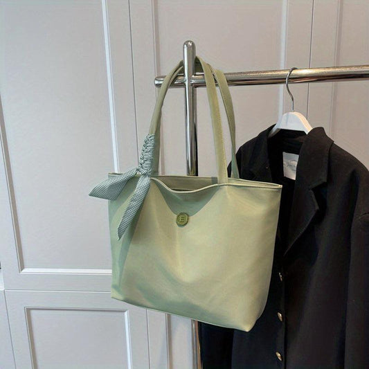 Minimalist Large Tote Bag Shoulder Handbag Solid Color Scarf Decor