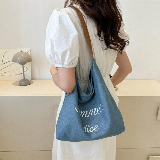 Vintage Large Capacity Canvas Tote Bag - Y2K Retro Hobo Handbag