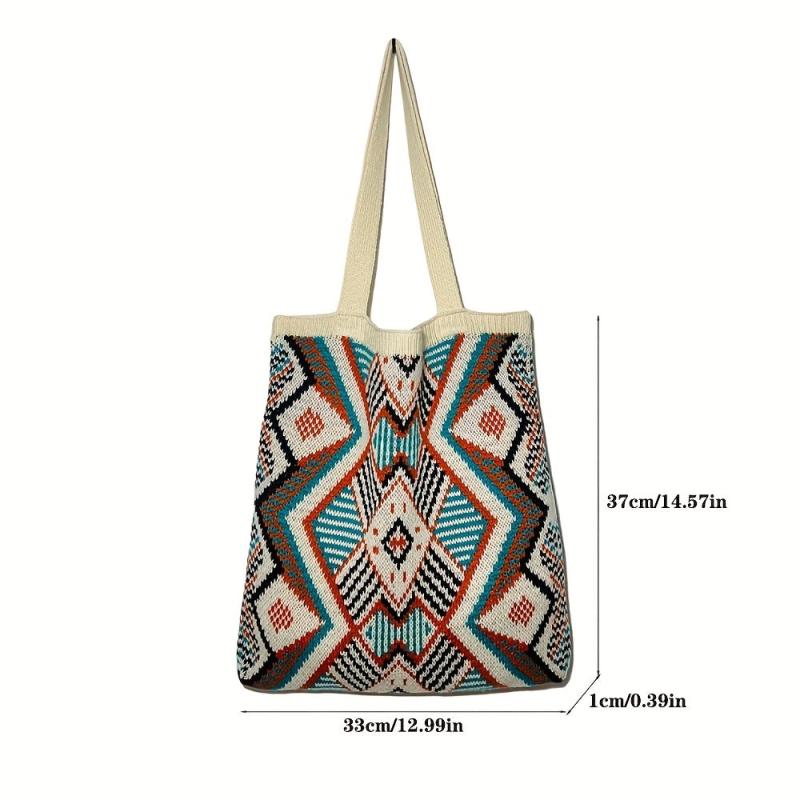 Boho Knitted Shoulder Bag Large Capacity Casual Tote Handbag