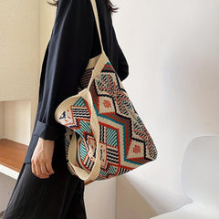 Boho Knitted Shoulder Bag Large Capacity Casual Tote Handbag