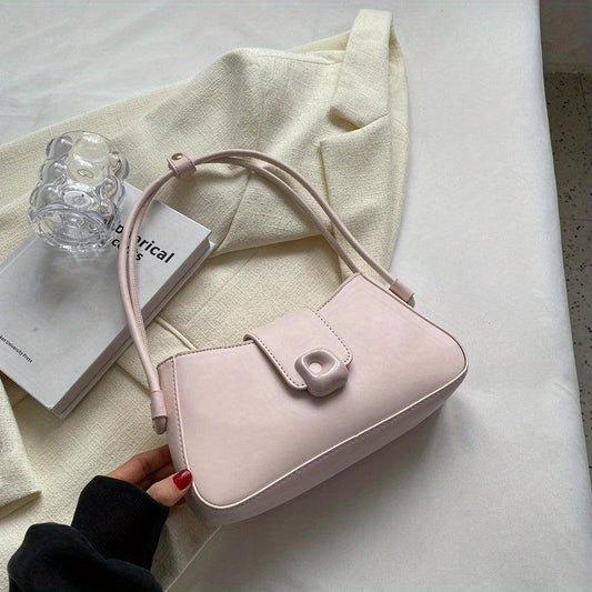 Solid PU Leather Shoulder Bag Magnet Zipper Minimalist Baguette Bag