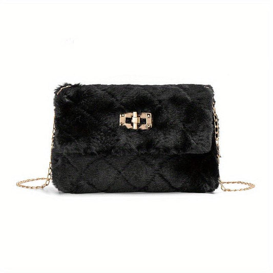 Argyle Pattern Plush Shoulder Bag Classic Turn Lock Bag