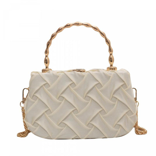 Ruched Square Shoulder Bag Top Handle Handbag Solid Crossbody Bag
