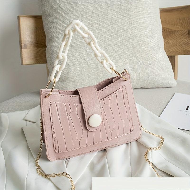 Stone Pattern Metal Chain Crossbody Bag PU Leather Textured Bag Purse