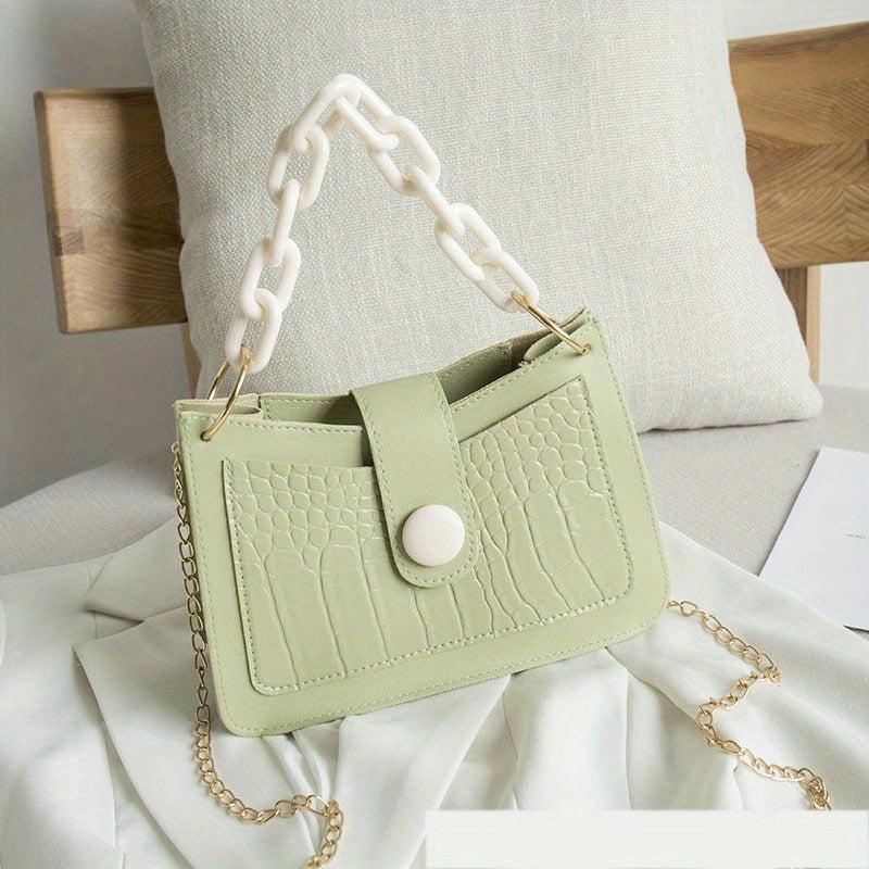 Stone Pattern Metal Chain Crossbody Bag PU Leather Textured Bag Purse