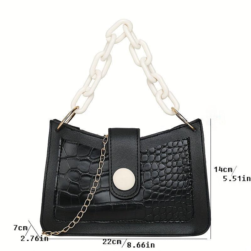 Stone Pattern Metal Chain Crossbody Bag PU Leather Textured Bag Purse