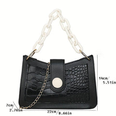 Stone Pattern Metal Chain Crossbody Bag PU Leather Textured Bag Purse