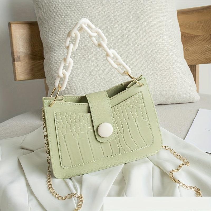 Stone Pattern Metal Chain Crossbody Bag PU Leather Textured Bag Purse