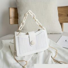 Stone Pattern Metal Chain Crossbody Bag PU Leather Textured Bag Purse