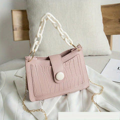 Stone Pattern Metal Chain Crossbody Bag PU Leather Textured Bag Purse