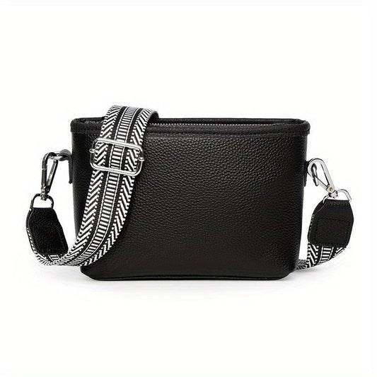 Vintage Leather Crossbody Bag Wide Strap Shoulder Purse Zipper