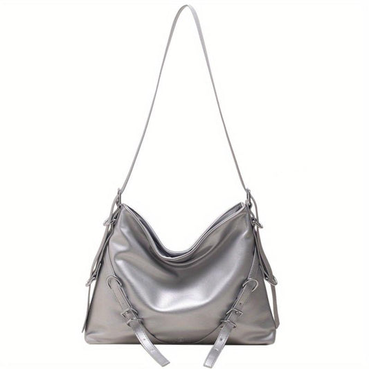 Solid Crossbody Hobo Bag PU Leather Textured Bag Purse