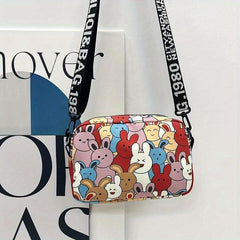 Bunny Print Crossbody Bag Zipper Square Purse Shoulder Bag For Girls Women