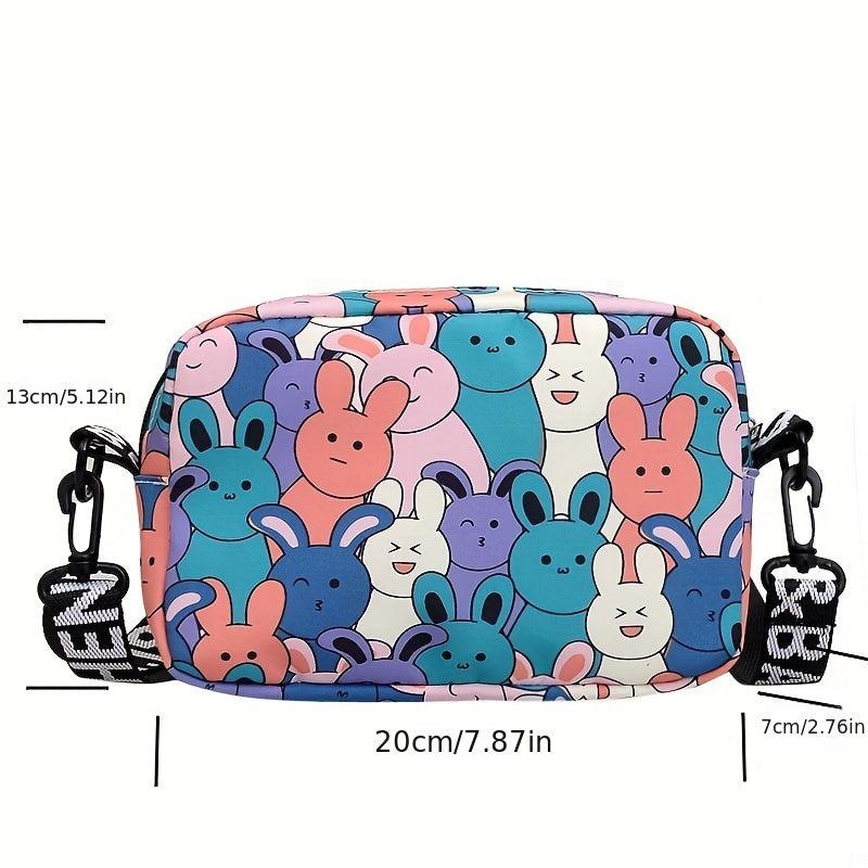 Bunny Print Crossbody Bag Zipper Square Purse Shoulder Bag For Girls Women