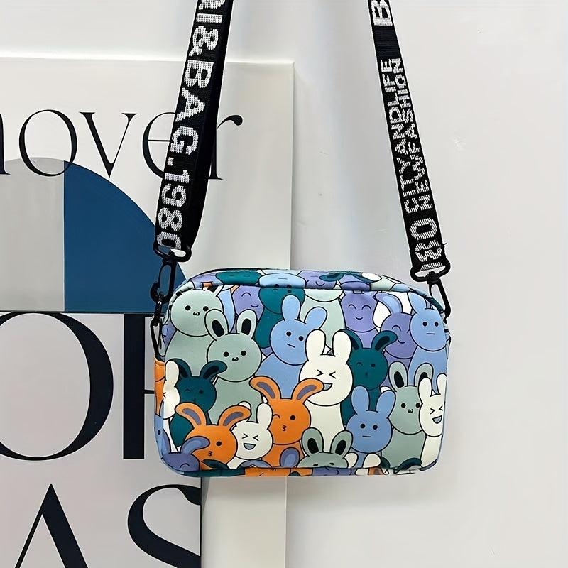 Bunny Print Crossbody Bag Zipper Square Purse Shoulder Bag For Girls Women