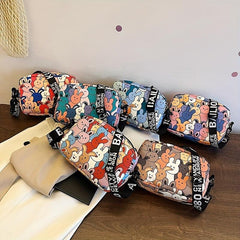 Bunny Print Crossbody Bag Zipper Square Purse Shoulder Bag For Girls Women