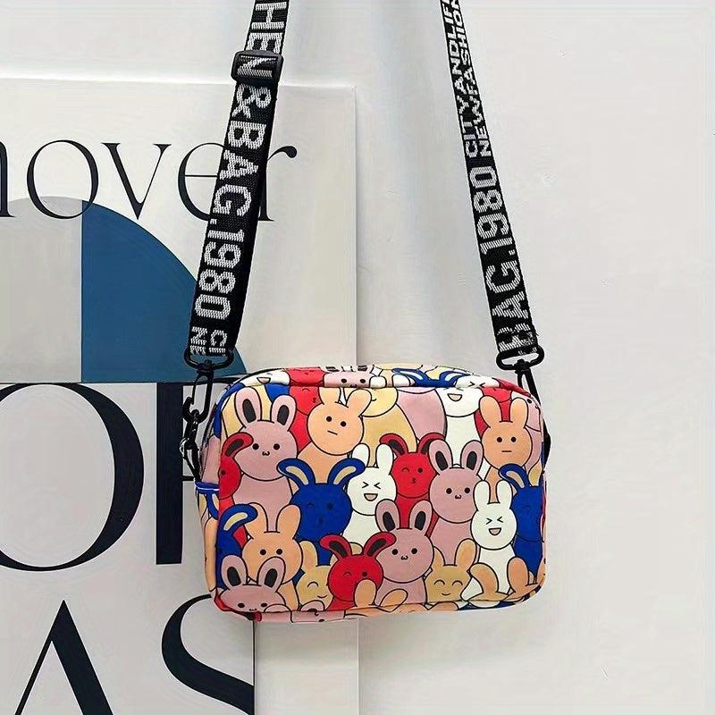 Bunny Print Crossbody Bag Zipper Square Purse Shoulder Bag For Girls Women