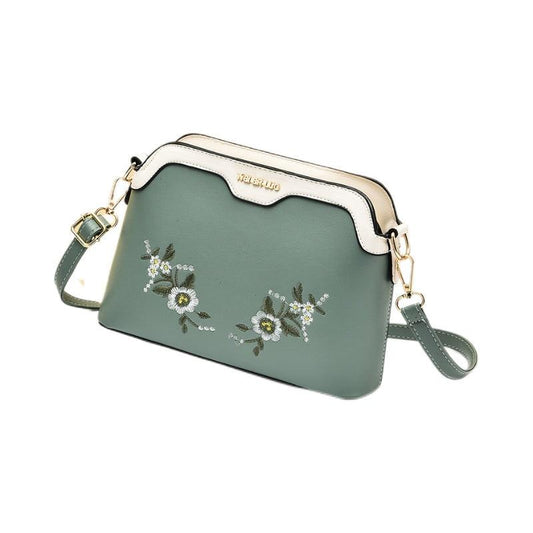 Floral Embroidery Crossbody Bag Suede Bucket Purse