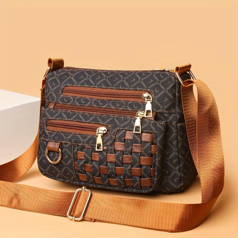 Retro Woven Crossbody Bag Letter Print Shoulder Bag Women's Purse