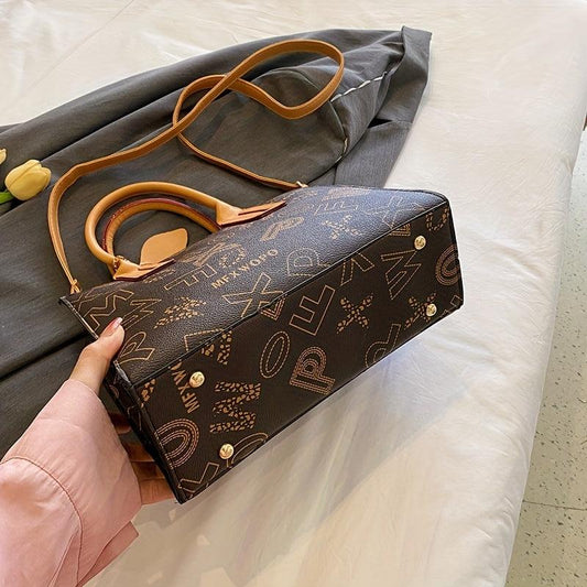 Letter Print Tote Bag Vintage Crossbody Satchel for Women