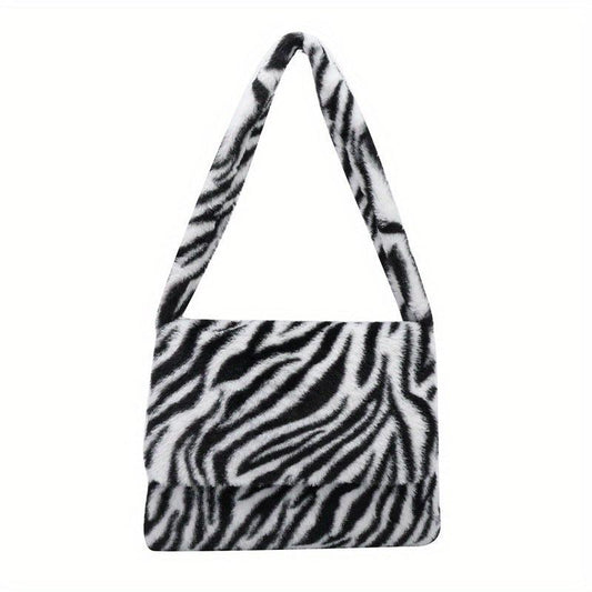 Leopard Pattern Plush Shoulder Bag Large Capacity Casual Bag