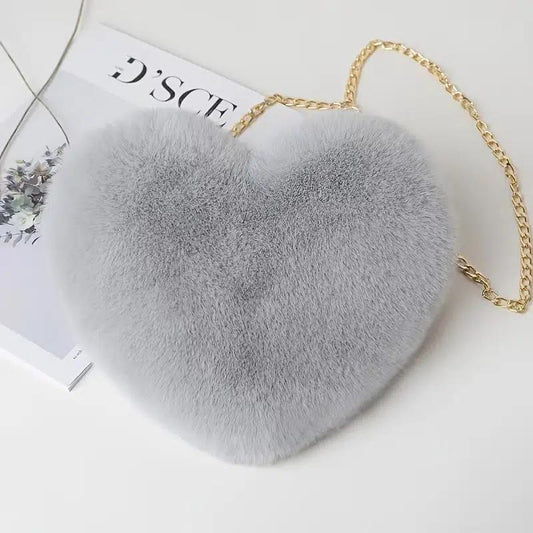 Heart Shaped Plush Bag Women's Chain Crossbody Bag Gift Love Purse