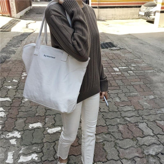 Letter Graphic Canvas Tote Bag Large Capacity Shoulder Bag