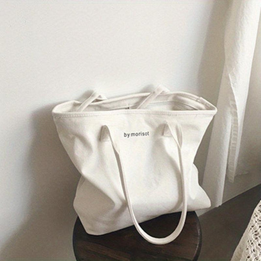 Letter Graphic Canvas Tote Bag Large Capacity Shoulder Bag