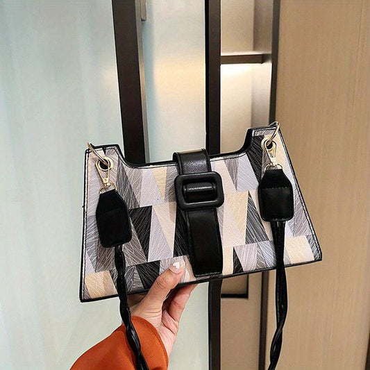 Geometric Pattern Zipper Shoulder Bag PU Leather Square Bag