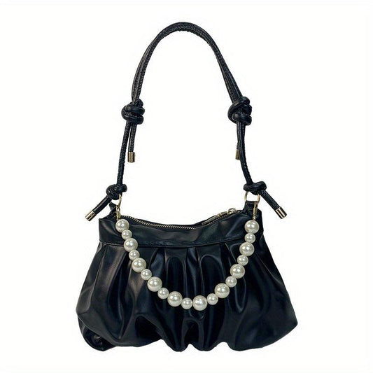 Pleated Cloud Pearl Chain Crossbody Bag