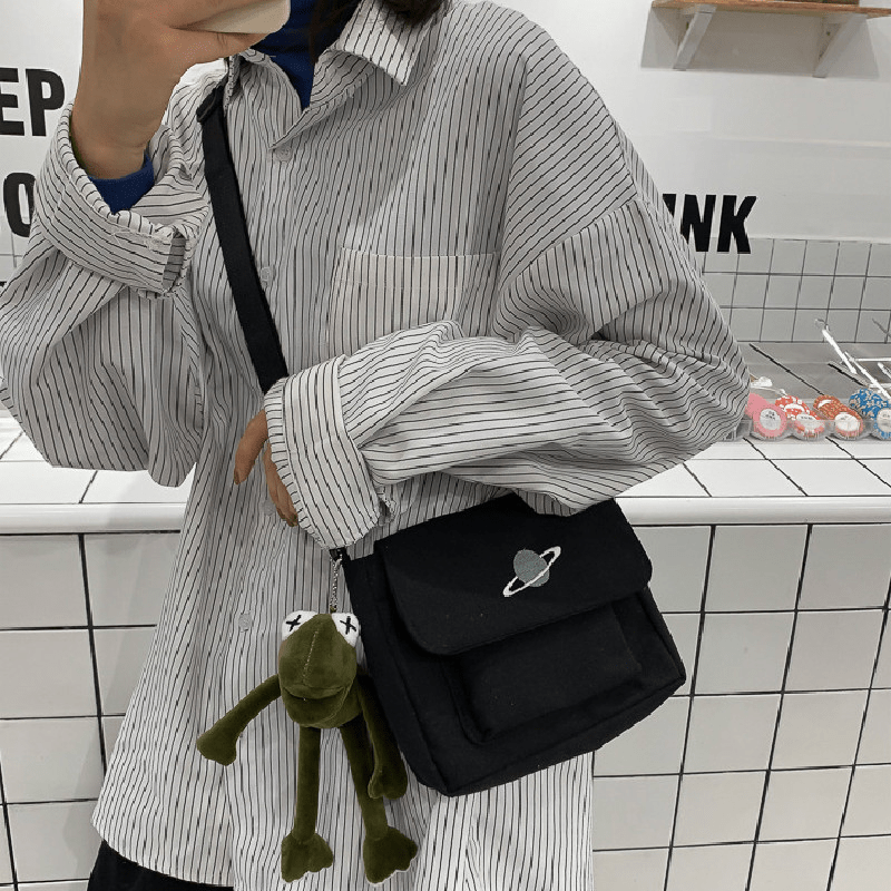 Canvas Shoulder Square Bag Women's Flap Crossbody Bag