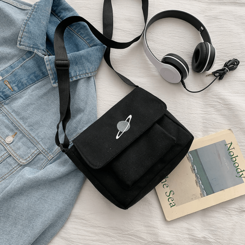 Canvas Shoulder Square Bag Women's Flap Crossbody Bag