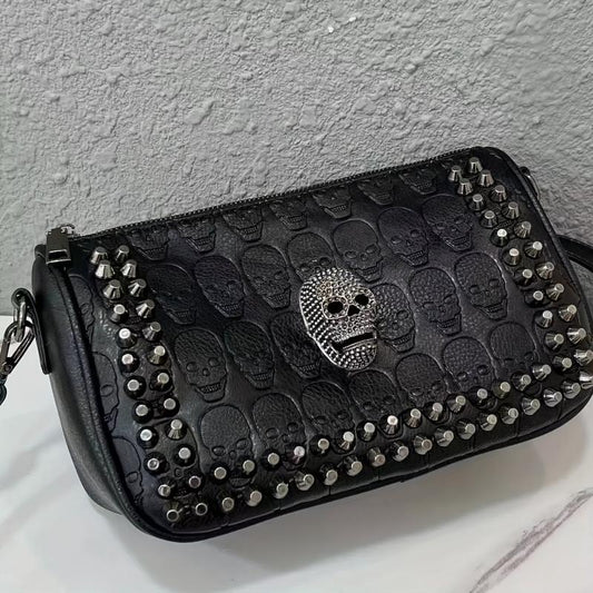 Gothic Skull & Rivets Shoulder Bag Halloween Crossbody Purse