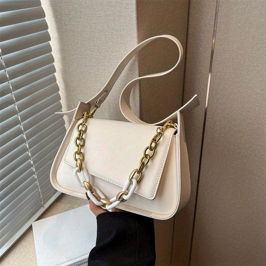 Versatile Shoulder Bag PU Leather Flap Square Bag Chain Decor Handbag
