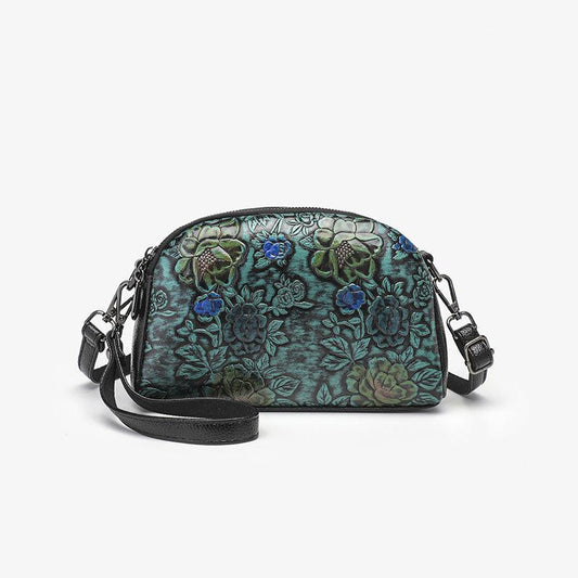 Retro Flower Embossed Crossbody Bag for Women