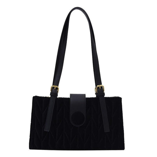 Embroidered Line Shoulder Bag Handbag Magnet Clasp Perfect Underarm Bag