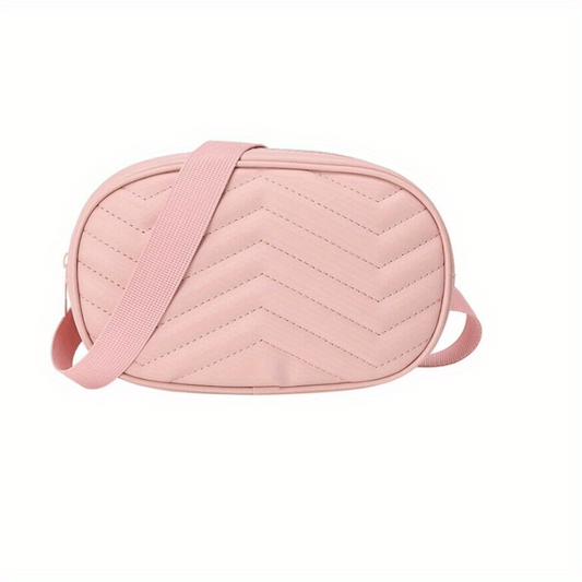 Quilted Zipper Shoulder Bag Solid Crossbody Faux Leather Waist Bag