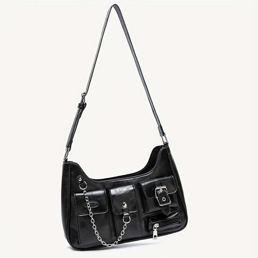 Niche Shoulder Bag Solid Hobo Bag with Chain Decor