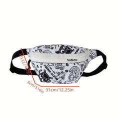 Cartoon Print Chest Bag Graffiti Pattern Canvas Sling Bag