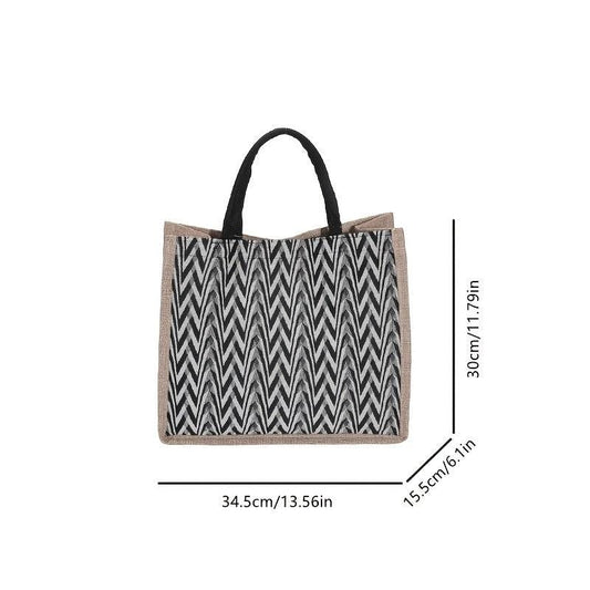 Large Capacity Linen Tote Bag Chevron Pattern Satchel Bag Women's Casual Handbag
