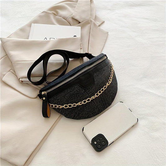 Vintage Denim Fanny Pack Crossbody Bag Chain Decor